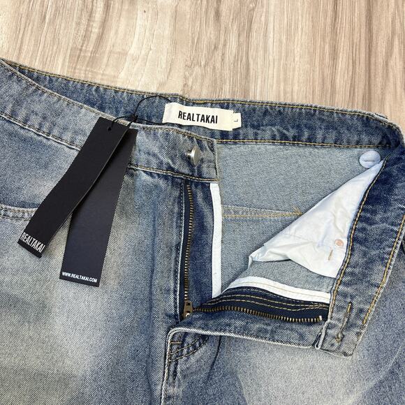 Realtakai Upside Down Wide Leg Blue Denim Jeans Size L - Picture 7 of 9